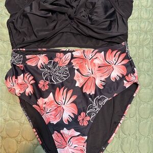 Black and Pink Floral Swimsuit